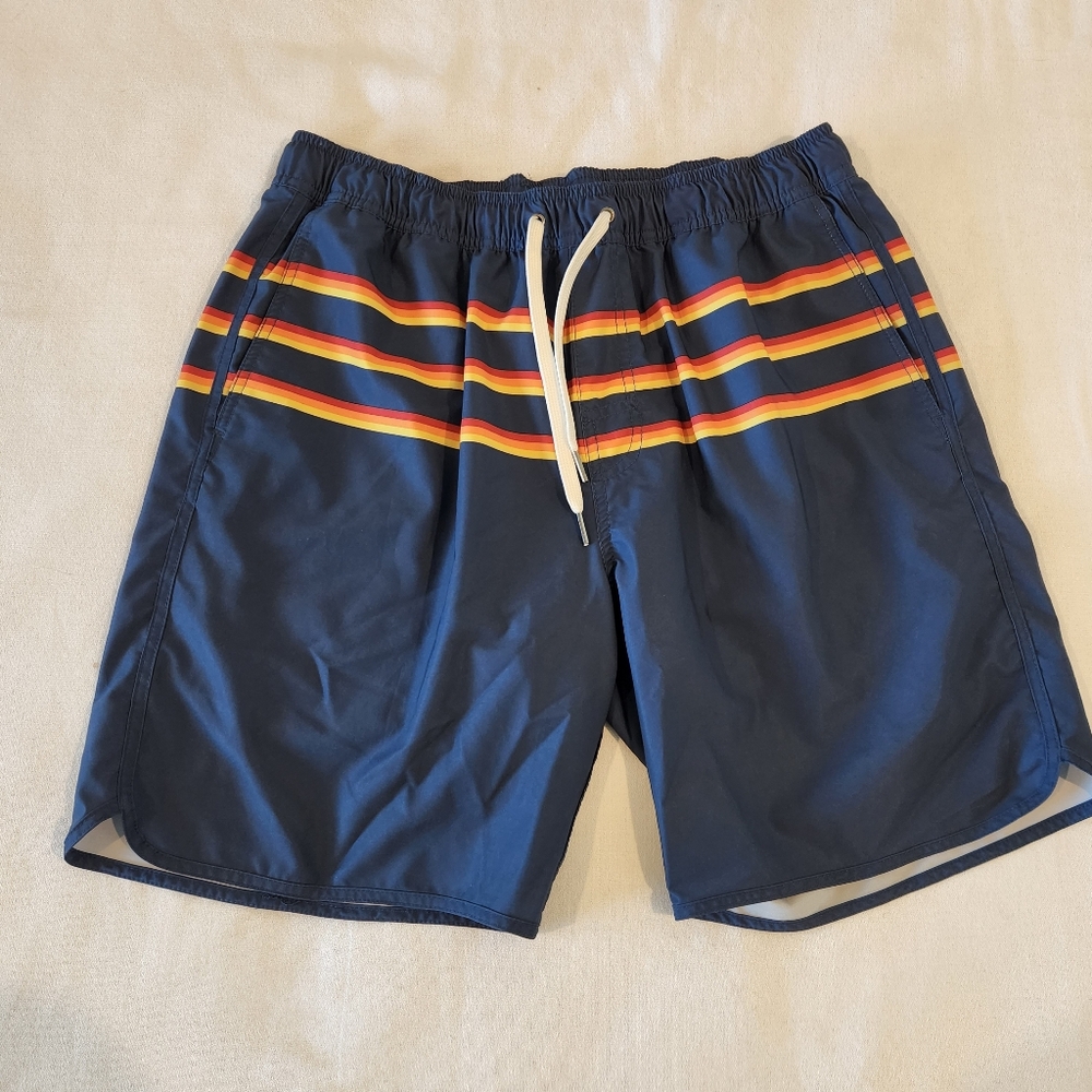 Fair Harbor The Anchor Swim Trunks Shorts Rainbow 3 Stripe Size Large